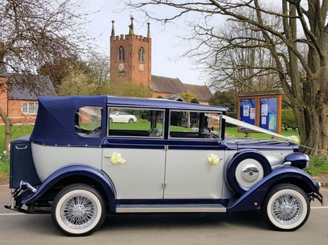 Navy Regent Landaulette Wedding Outside Church